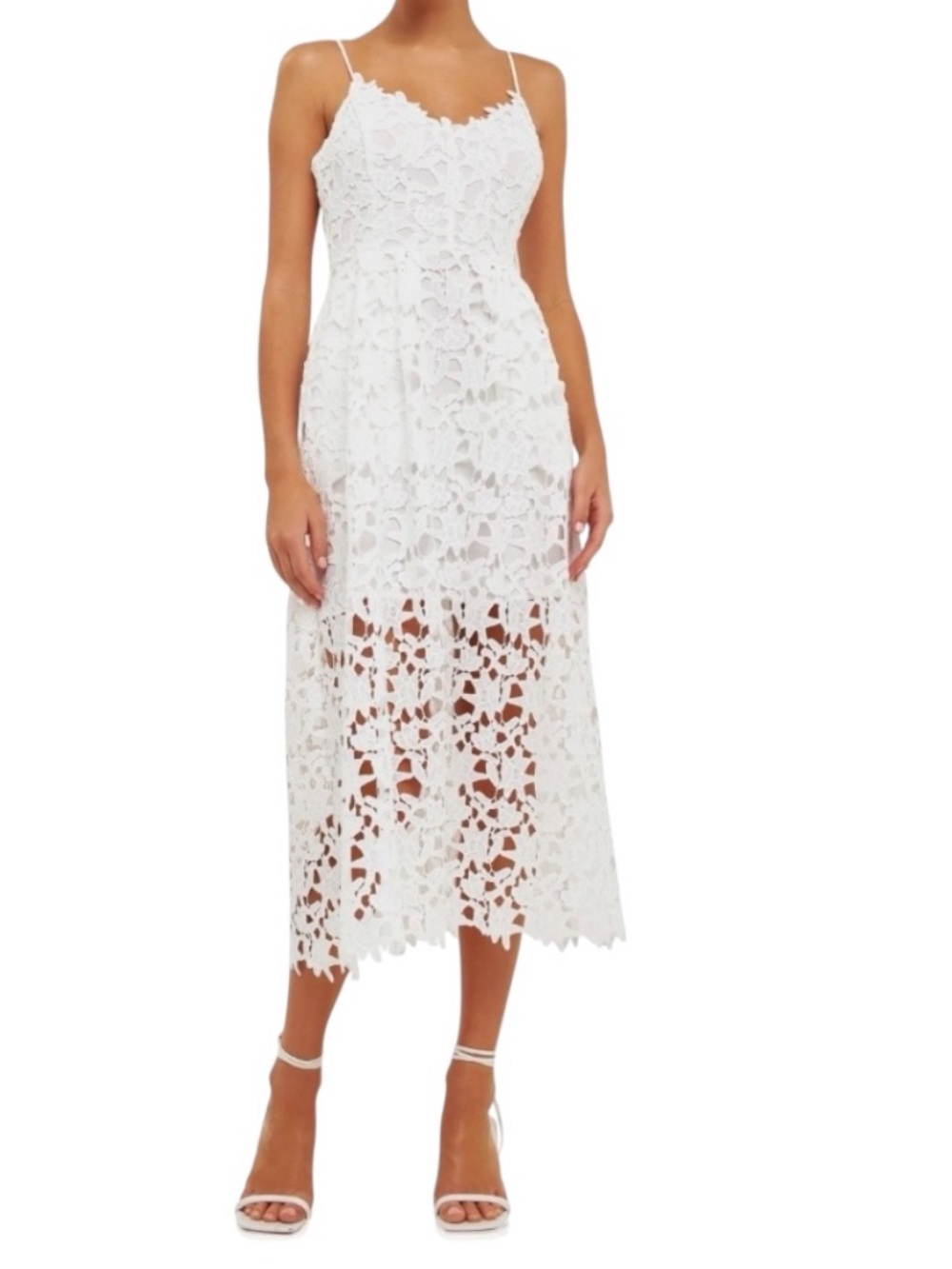 Endless Rose White Lace Spaghetti-Strap Midi Lace Dress Small